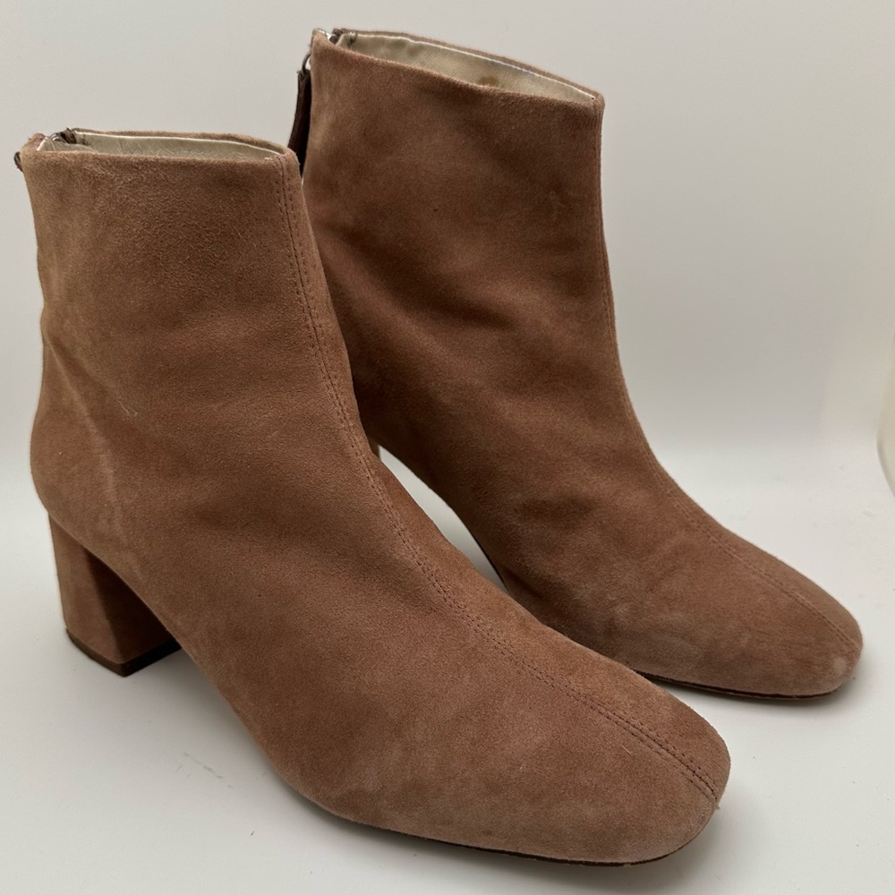 Topshop Spain Made Suede Booties Back Zip Block Heel Ankle Boots EU 40 US 9 - Picture 1 of 12